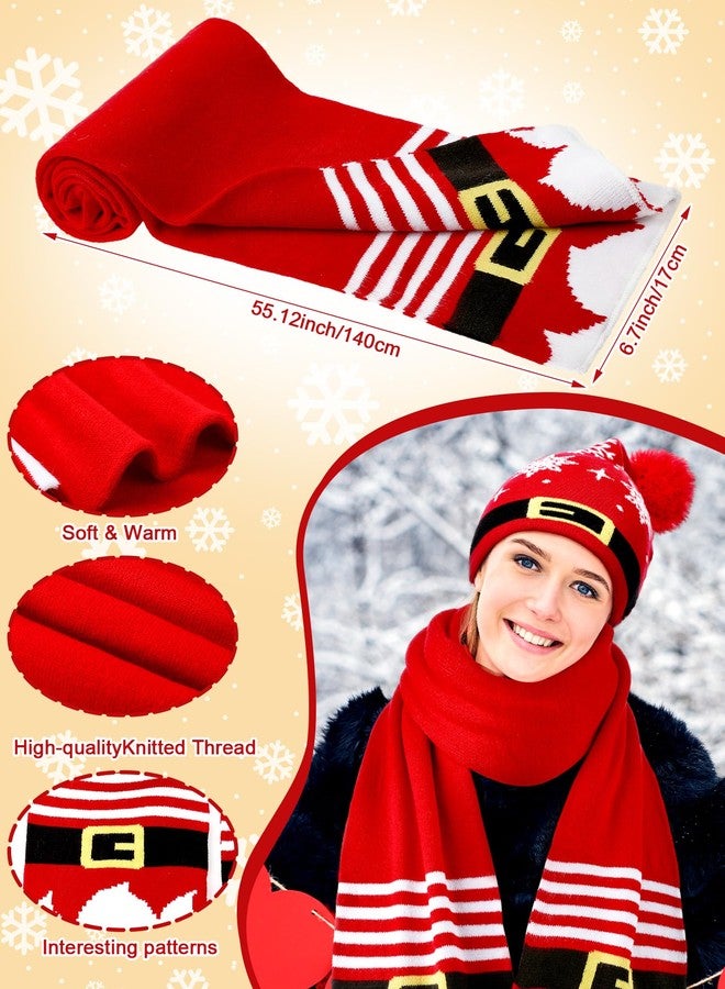Cuffbow 12 Pcs Christmas Knitted Beanies and Scarf Gloves Set Xmas Santa Hats with Pom Winter Warm Skull Cap Long Knit Scarf Gloves for Adults Women Men Christmas - Image 3
